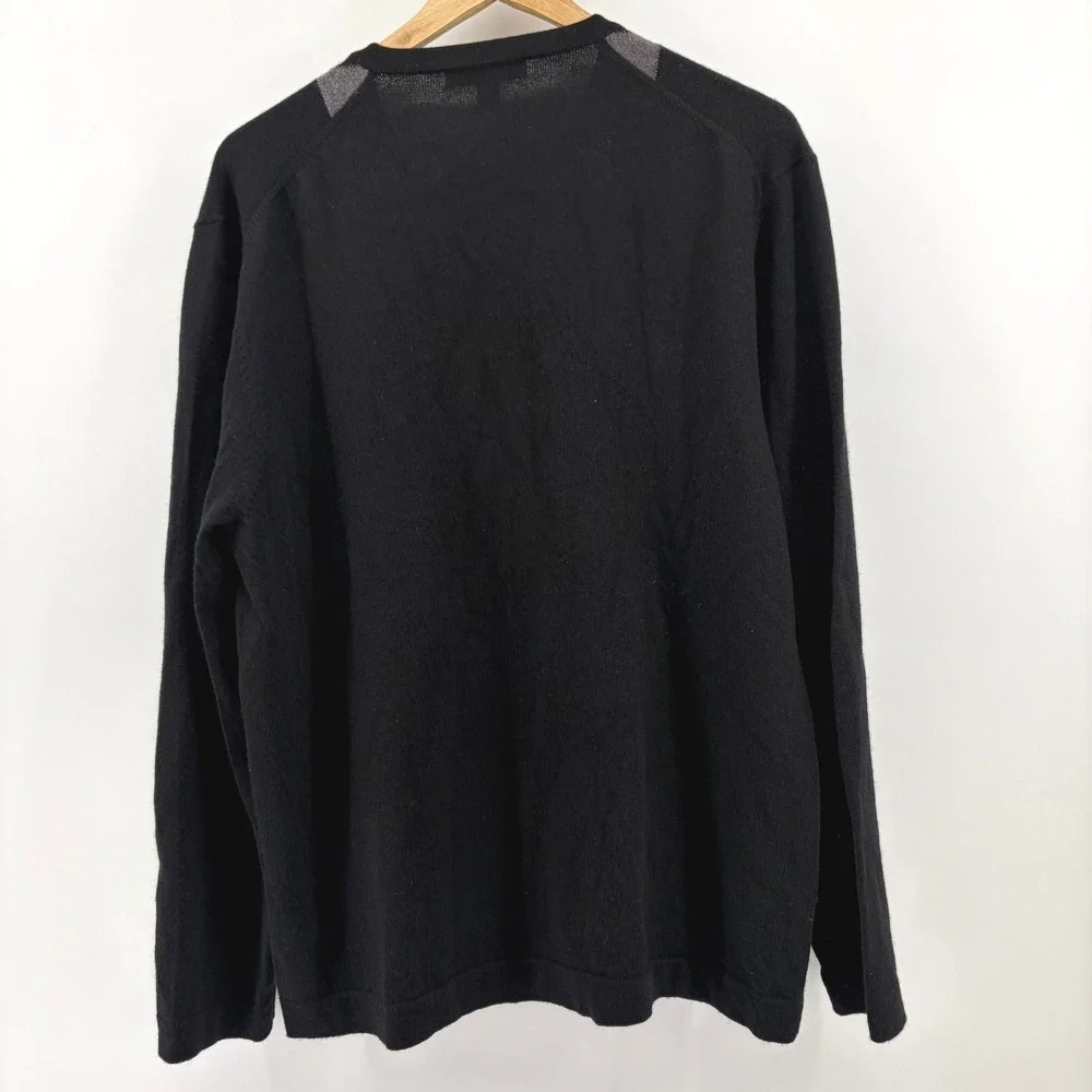 ML MATERIAL LONDON Mens V Neck Argyle Sweater‎ WOOL Black White Grey Size L